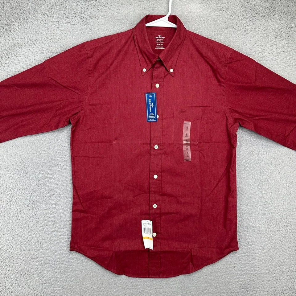 Dockers Shirt Mens Small 14-14.5 Red Dress Button Down Long Sleeve Pocket NEW - Image 2 of 4