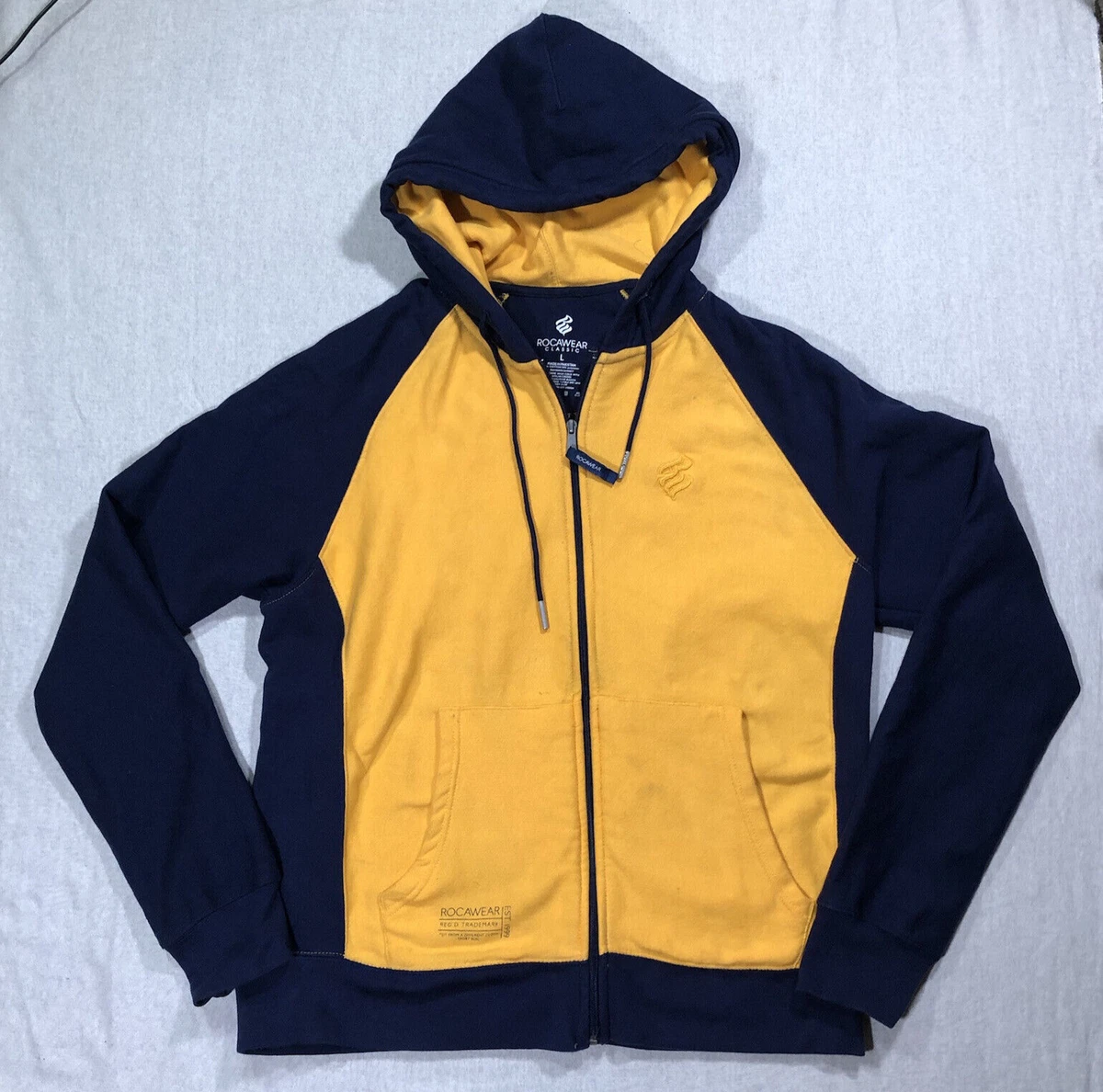 Rocawear Hoodie Mens Large Full Zip Yellow Blue Long Sleeve Hooded