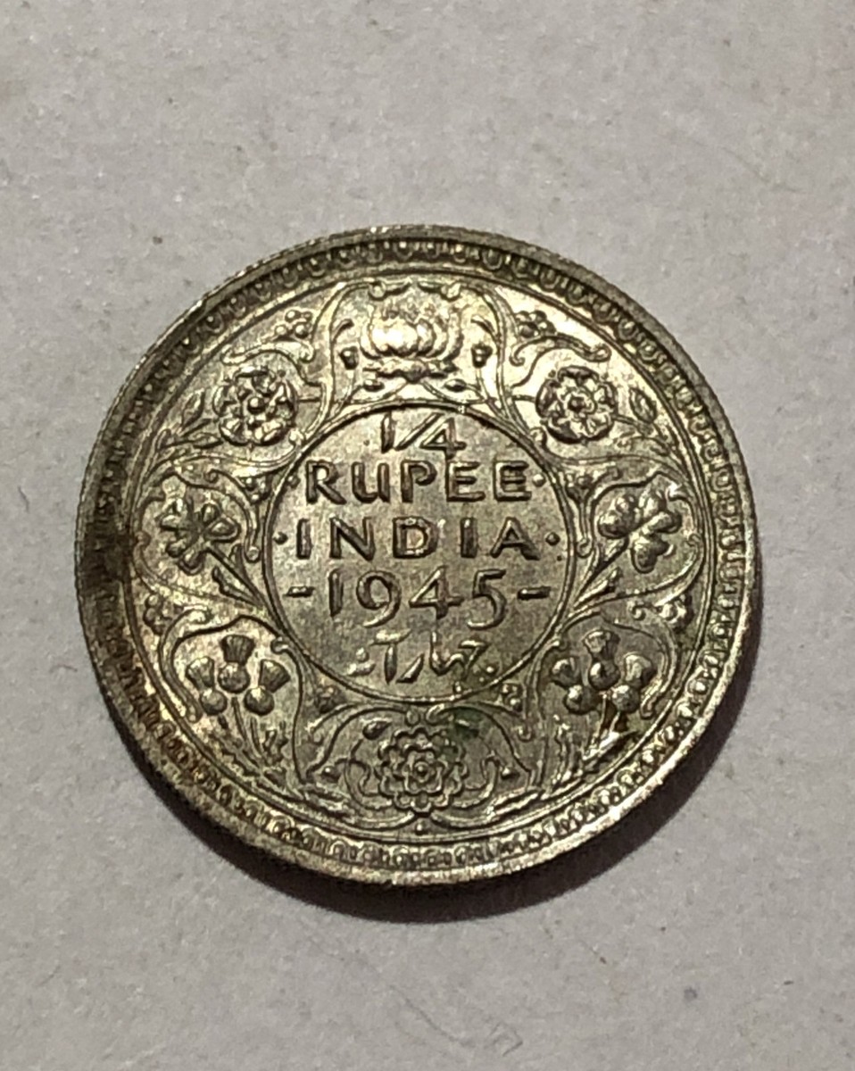 India Silver 1/4 Rupee 1945 Large 5 XF-AU Rare | eBay