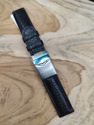 Echtlederarmband 18 mm Stahlverschluss Made in Spain schwarz 