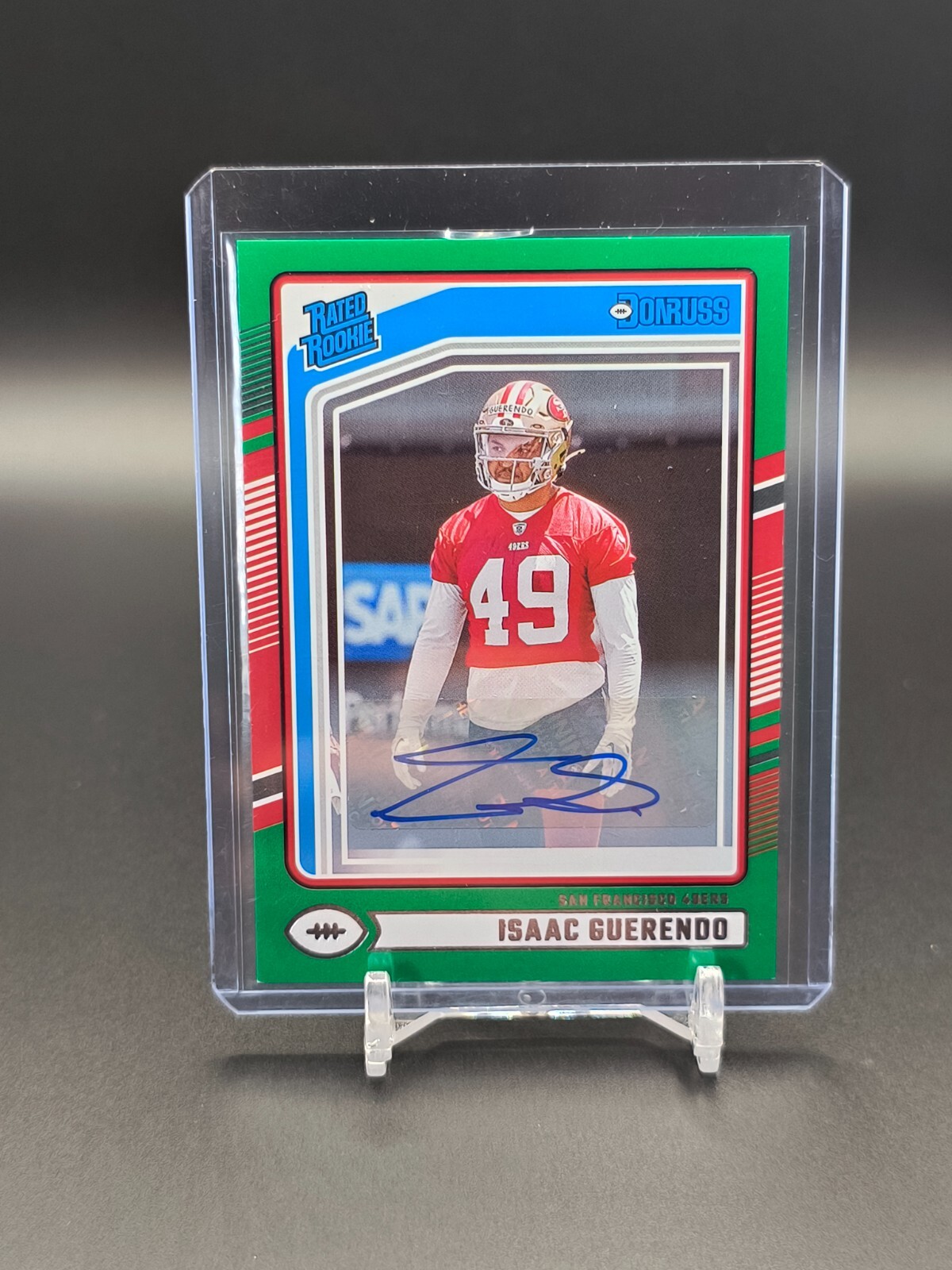 2024 Donruss Isaac Guerendo Green Press Proof Rated Rookie Autograph 49ers