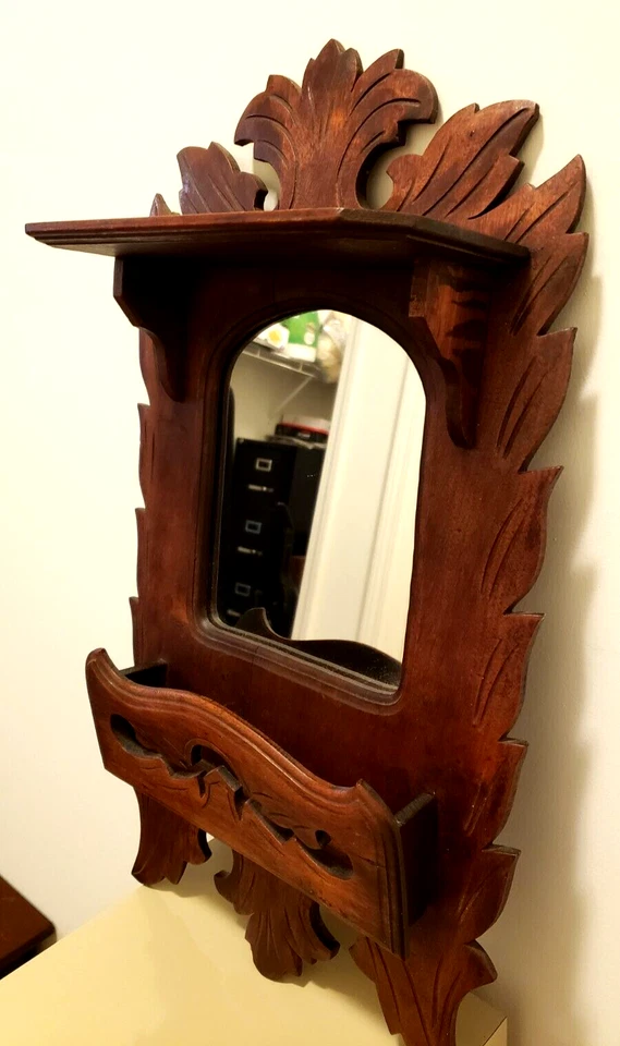 Espejo Chippendale vintage con desplazamiento rococó cortado y compartimento de almacenamiento Foto 3 de 4