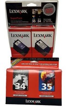 Lot of 2 New 2 PK Genuine Lexmark 34 35 Ink Cartridges Total 4 Cartridges