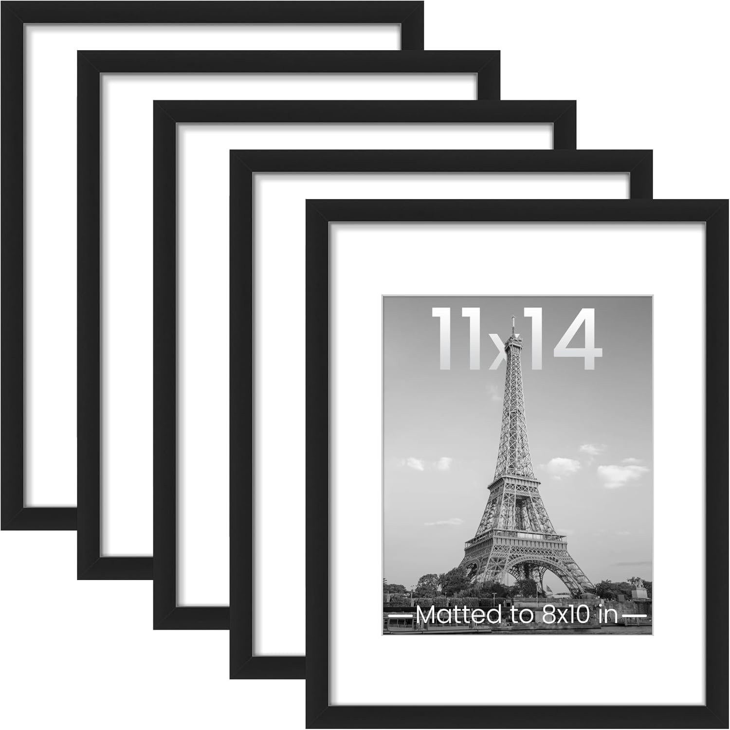 Picture Frames 11x14 Matted 8x10 Set of 5 Frames Lot Black Poster Frame Collage-image