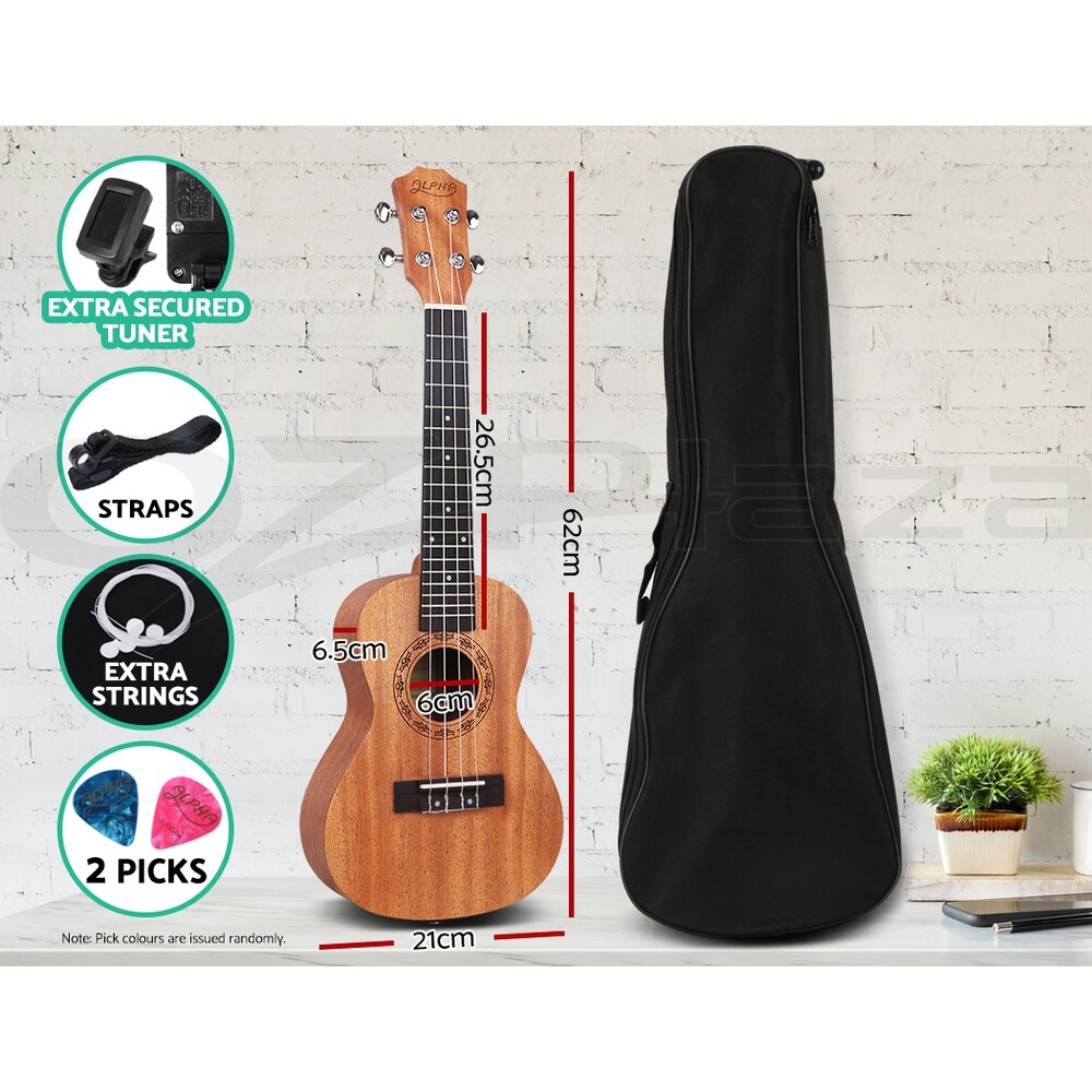 Alpha 23" Concert Ukulele Mahogany Ukuleles Uke Hawaii Guitar w/ Carry