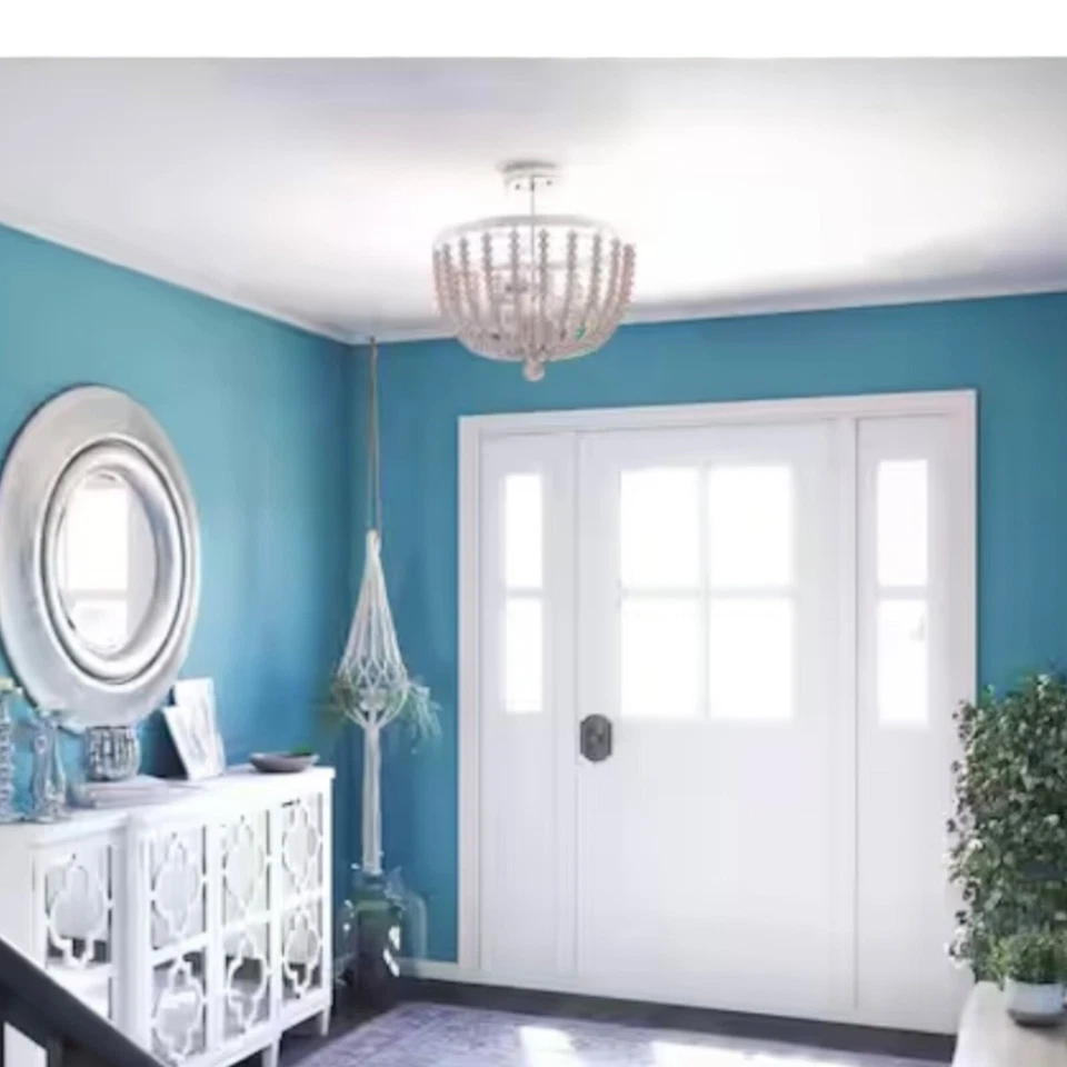 Kenroy Home Dumas 16 pulgadas, acero cepillado 3 luces cuentas de madera luz de montaje semi-al ras Foto 4 de 4