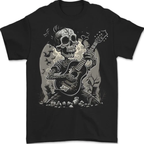 Old Rocker Guitar Player Skull Rock n Roll Musik Herren T-Shirt Baumwolle - Bild 1 von 3