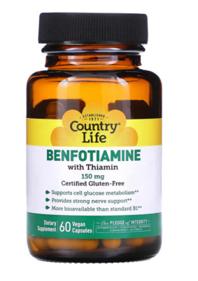 Country Life Benfotiamine with Coenzyme B1 150 mg 60 Veggie Caps Gluten-Free,