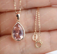 3Ct Lab Created Pear Morganite Solitaire Pendant Necklace 14K Rose Gold Finish