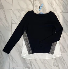 NWT Antonio Melani Women’s  Mixed Media Sweater Medium Black Ivory Lace Tunic