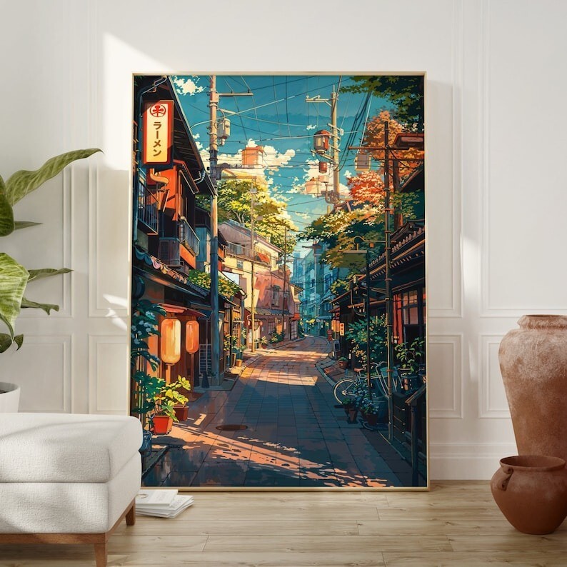 Tokyo Cityscape Poster Manga Style Street Art Vibrant Japanese