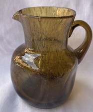 Vintage Mid Century Modern Amber Crackle Glass Square Side Small Jug