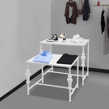 2PCS White Standing Clothing Shoes Display Rack Industrial Retail Display Tables
