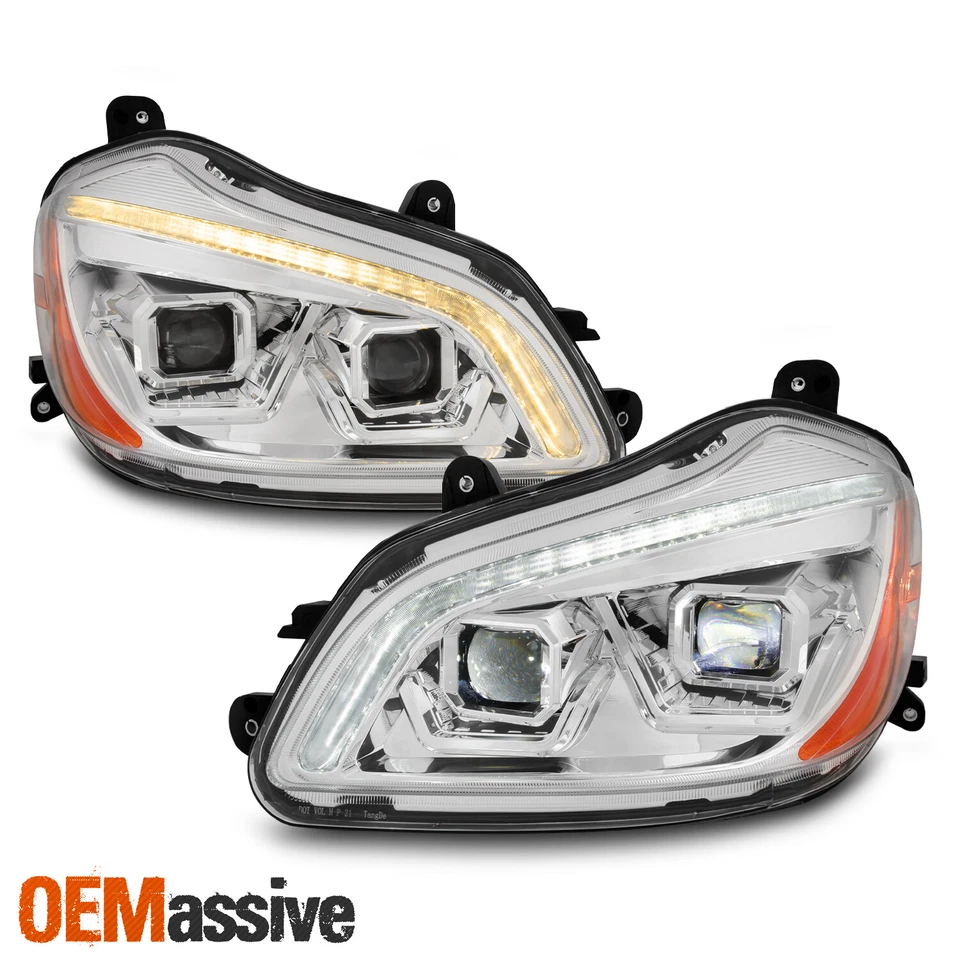 For 13-21 Kenworth T680 Chrome [Full LED DRL] Projector Headlights Left + Right - Image 2 of 4