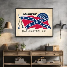 Southern 500 Vintage Poster NASCAR Darlington Retro Wall Art Race Fan Print Gift