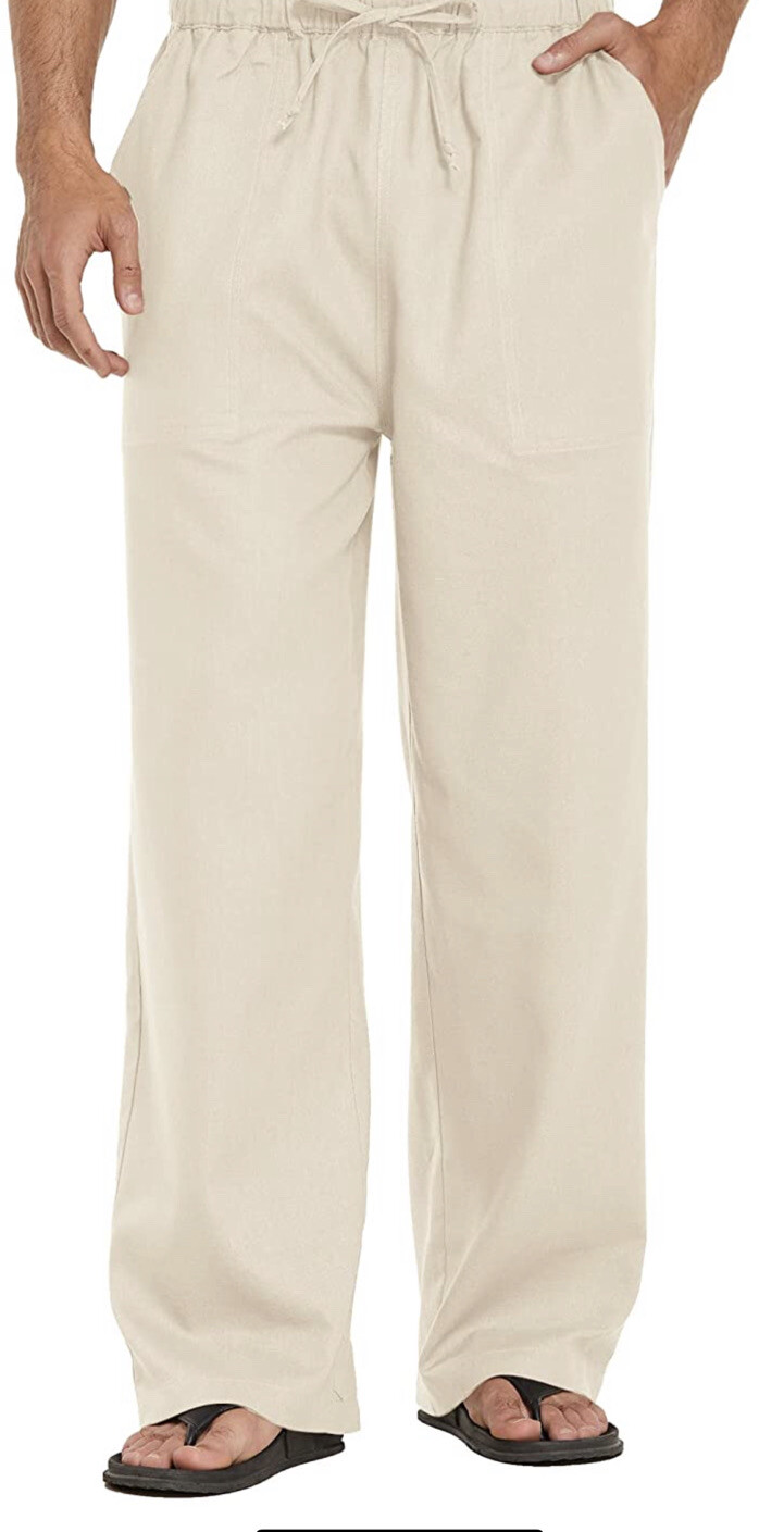 COOFANDY Mens Linen Loose Casual Lightweight Elastic Waist Straight Pants NWT M