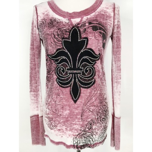 Vocal Top Womens Small Red Floral Waffle Knit Burnout Rhinestone Grunge Y2k - Picture 2 of 12