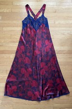 Vintage Vanity Fair Satin Chemise Negligee Slip Dress Floral Size L USA Made