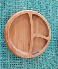 Avanchy Wooden Round Divided Plate 3 Section 6 Inch Dish Bowl