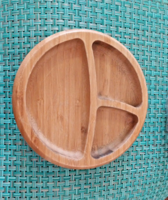 Avanchy Wooden Round Divided Plate 3 Section 6 Inch Dish Bowl