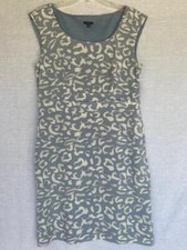 Size 14 ANN TAYLOR Stretch Silk Blue Gray Knee Lined Sheath Dress