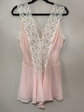 Vintage Josie Sheer Pink Snap Crotch Teddy Nightie Lingerie Fits size S/M