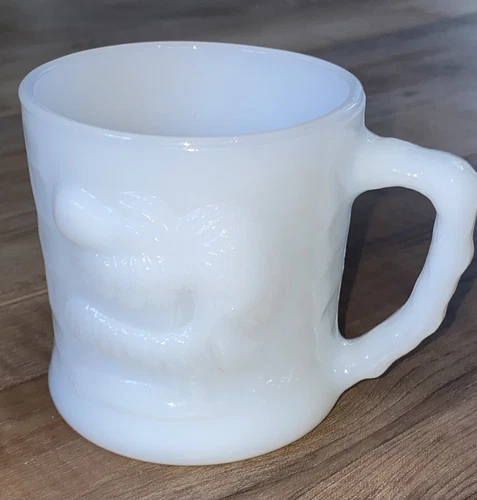 Vintage B.C. Comic GROG Milk Glass Mug Coffee Cup Caveman Johnny Hart  Fire King