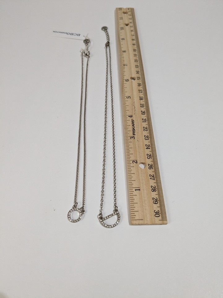 NWT BCBG Little Layers. 2 Silver Tone Necklaces With Pave Rhinestones