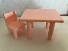 Vintage Playskool Victorian Dollhouse Kitchen PINK DINING TABLE And CHAIR