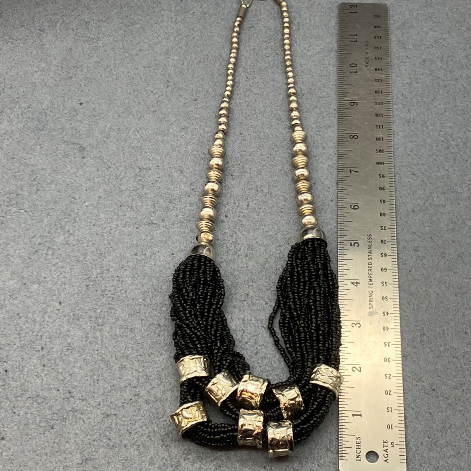 Statement Necklace Chunky Silver Black Multistran… - image 9