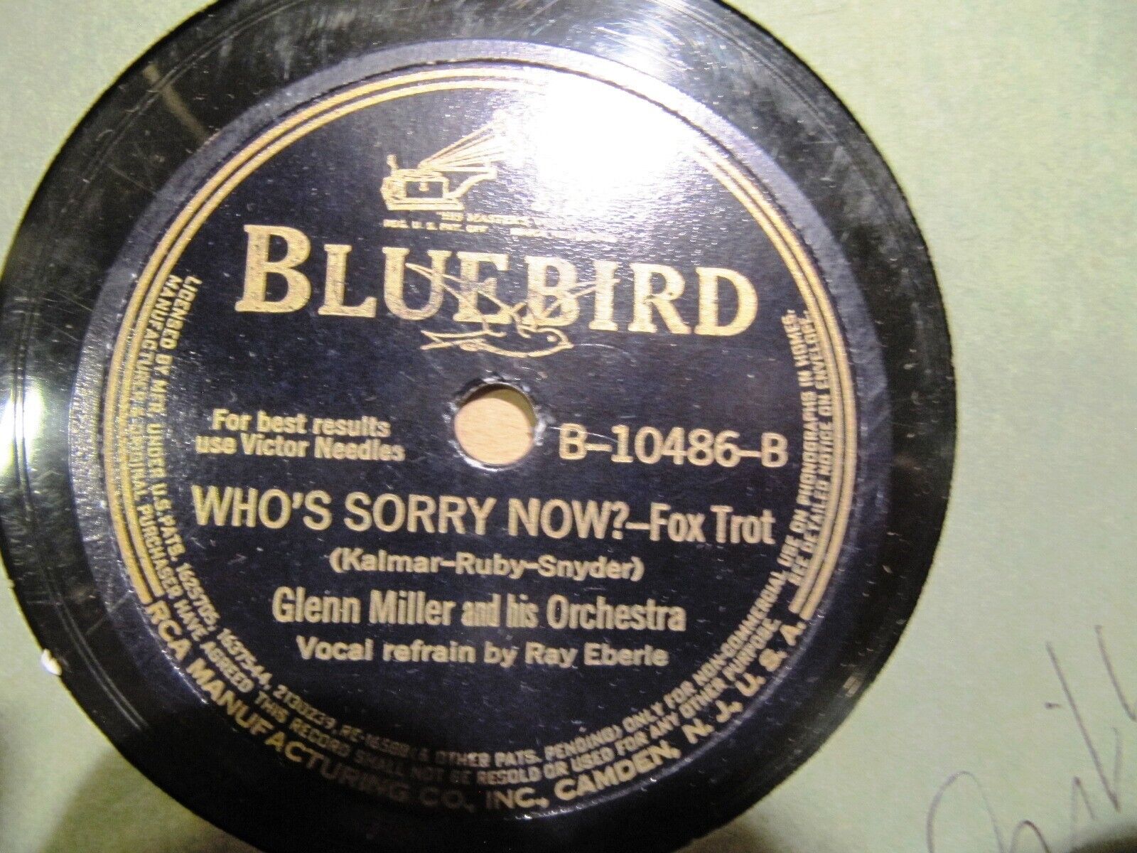 1939 Glenn Miller Or Swing Who's Sorry Now? BLUE RAIN Ray Eberle BLUEBIRD 10486