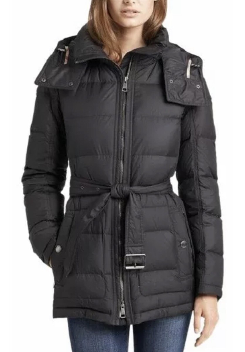 Women's Burberry Brit Mareton Down Puffer Hooded Coat Black