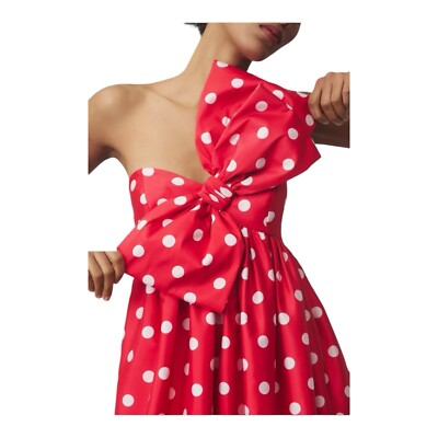 Anthropologie Atsu Sally Bow Red White Polka Dot Print Midi Dress