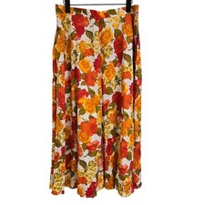 Vintage Womens M Floral Skirt Autumn Colors Midi Length Vibrant Orange  Yellow