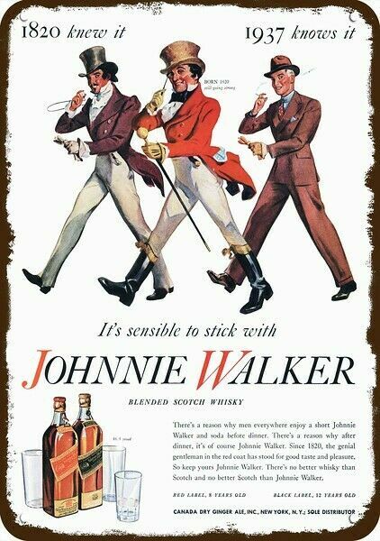 1937 JOHNNIE WALKER Scotch Whisky Vintage-Edge **DECORATIVE REPLICA METAL SIGN**