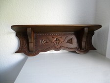 Antike Handgeschnitzte Holz Garderobe Hutablage mit Haken Wandregal