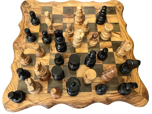 Handmade Olive Wood Chess Set With Storage Drawers 12" X 3" Natural Grain Patter - Picture 3 of 22
