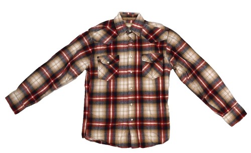 Ditch Plains Mens Tan Red Flannel Long Sleeve Western Pearl Snap