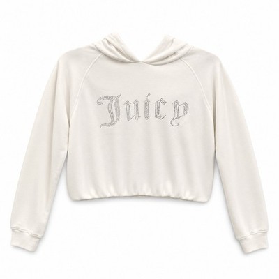 Juicy Couture OG Big Bling Logo Cropped Hoodie Cloud Dancer White S NWT