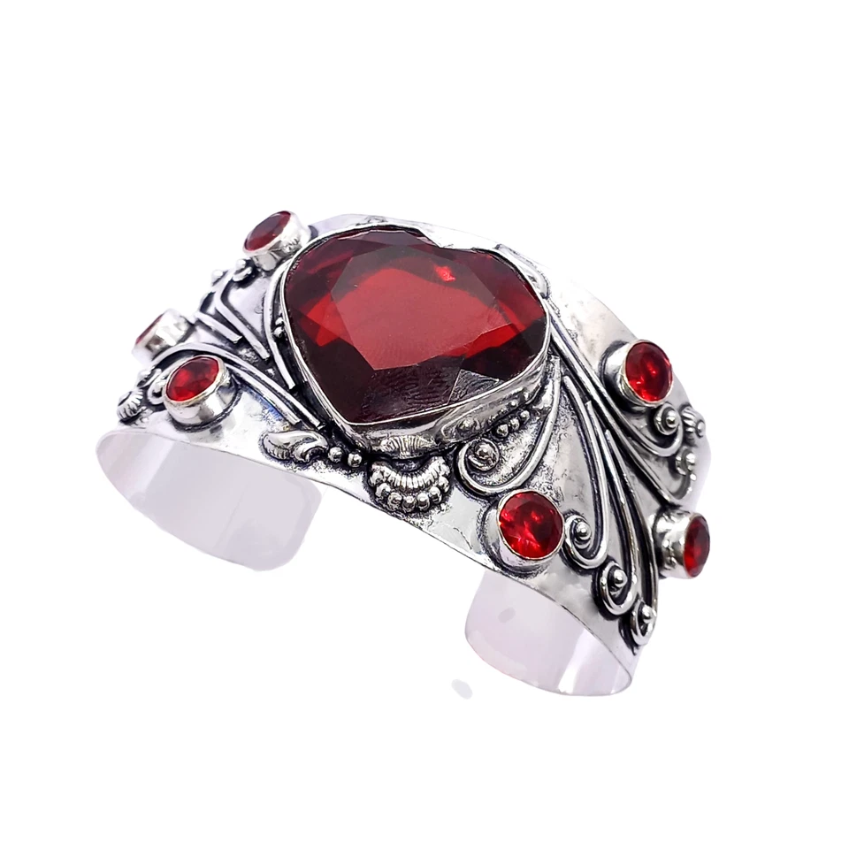 Brazalete brazalete de plata de ley 925 con piedras preciosas granate de Mozambique hecho a mano Foto 4 de 4