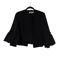 Eliza J Bell Sleeve Open Front Blazer Cropped Black Size 4 Ruffle Office Siren
