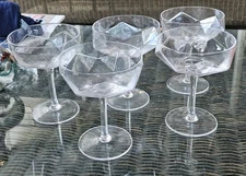 Set of 5 VISKI Seneca Polyfaceted Crystal Coupe Champagne Martini Glasses 