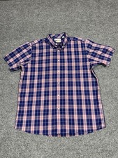 Roundtree Yorke Gold Label Mens LARGE Shirt Pink Blue Short Sleeve Button