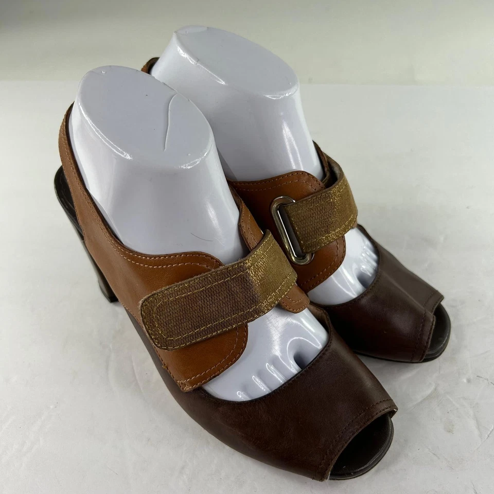 ANYI LU Melanie Peep-Toe Booties US 7.5 Brown Leather Cutout Shoes Sandals  - Image 4 of 4