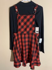SALE Girls 14/16 Bonnie Lass Red Black Plaid Ruffled Jumper Dress Outfit New