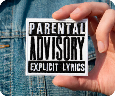 Elternberatung explizite Texte CD Musik Warnung Bügelbild Patch (7 x 7 cm)