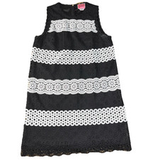 Kate Spade Dress Spring Floral Dot Lace Stripe Shift Black Dress Lined LBD 14