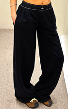 ALO Women’s L Black Wide-Leg Pull-On Sweatpants, Elastic Waist, Pockets