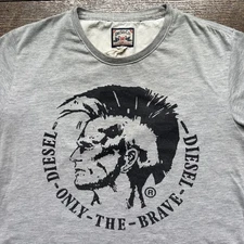 Vintage Mens Medium Gray Diesel MoHawk “ONLY THE BRAVE” Punk Rock Skate Worn Tee