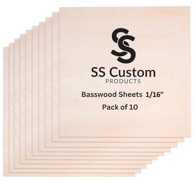 Basswood Sheets 10 Pack 12 x 12 x 1/16 Inch 1.5mm Thick Smooth Plywood